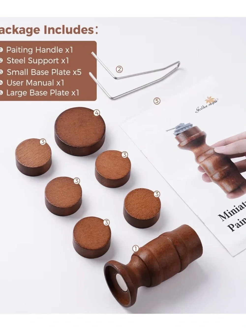 Golden Maple Miniature Painting Handle - 360 Degree Rotating